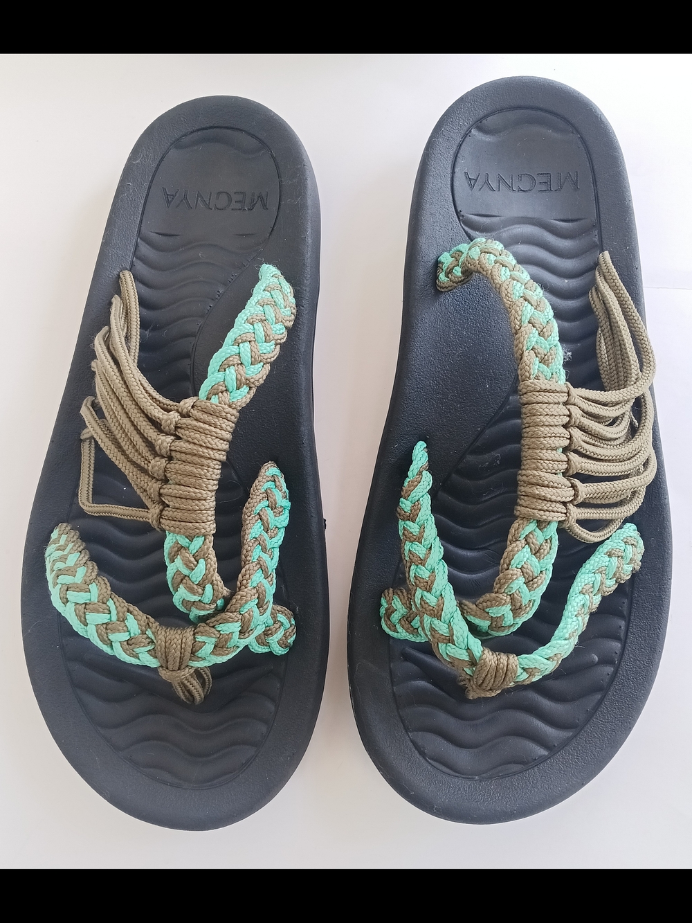 MEGNYA Braided Rope Sandals Women's Comfort Flip Flops Black Mint Green Khaki 7